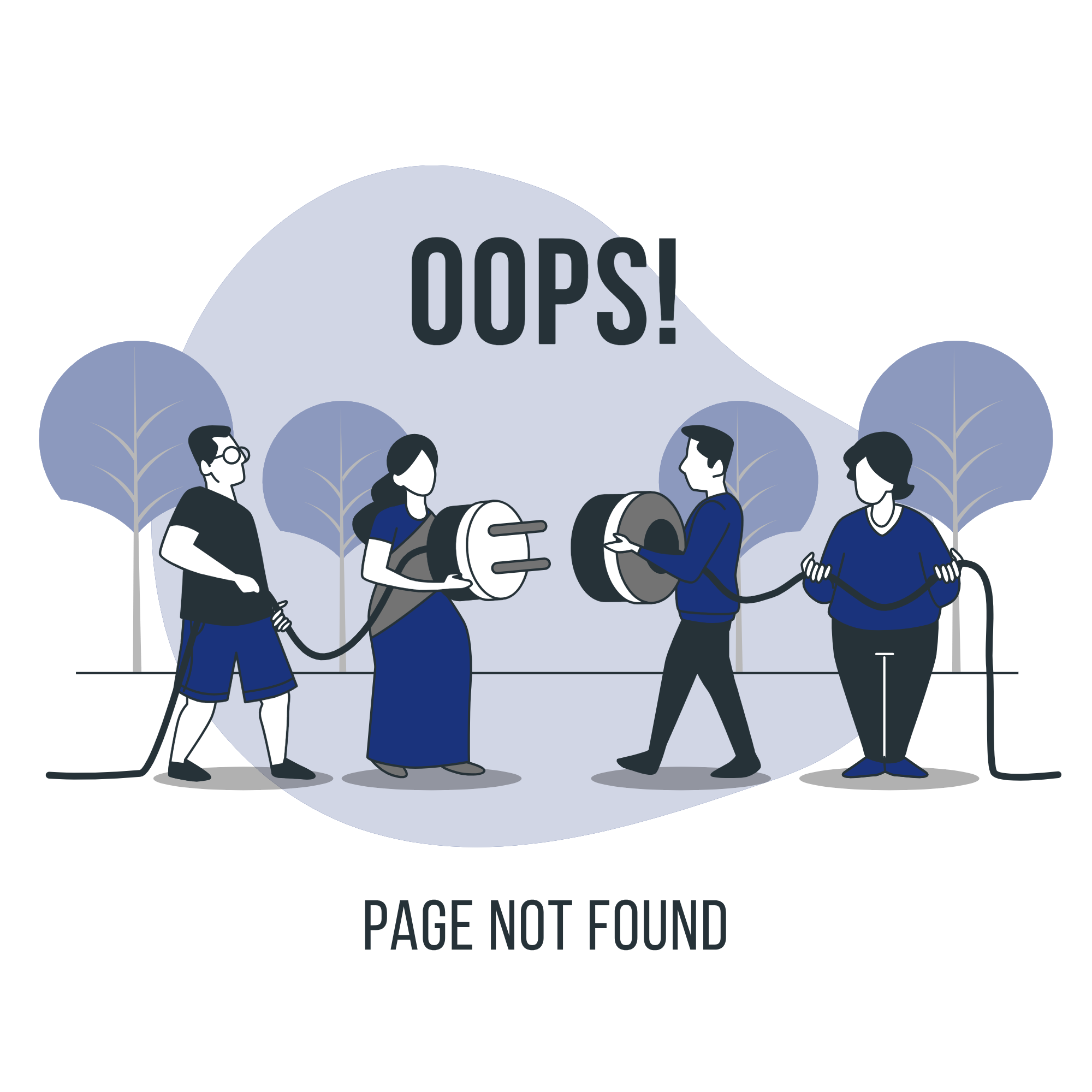 404 Error Page not Found with people connecting a plug-bro